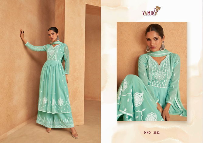 Shhirat By Vamika Georgette Kurti With Palazzo Dupatta Wholesale Clothing Suppliers In India
